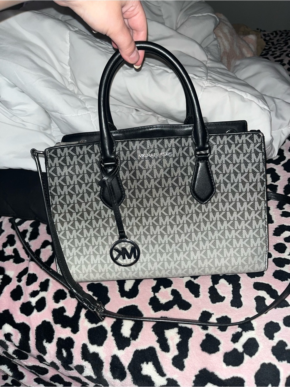 Michael Kors Black & White Monogram Purse - Picture 5 of 7